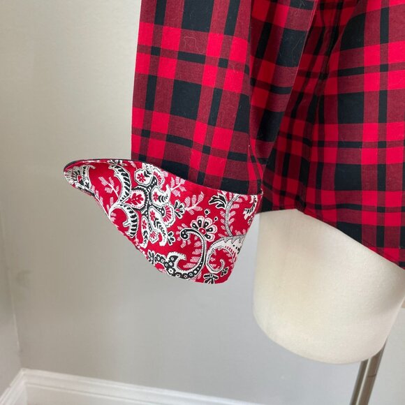 Chaps Womens Large Red Black Buffalo Plaid Button Up Shirt Long Sleeve Blouse - Picture 7 of 10